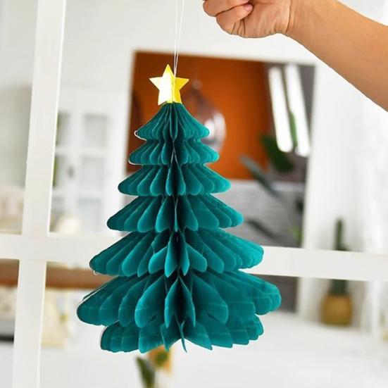 Christmas Tree Decoration Hanging Ornament Easy Assembly Festive Hanging Decor 3D Honeycomb Paper Decoration