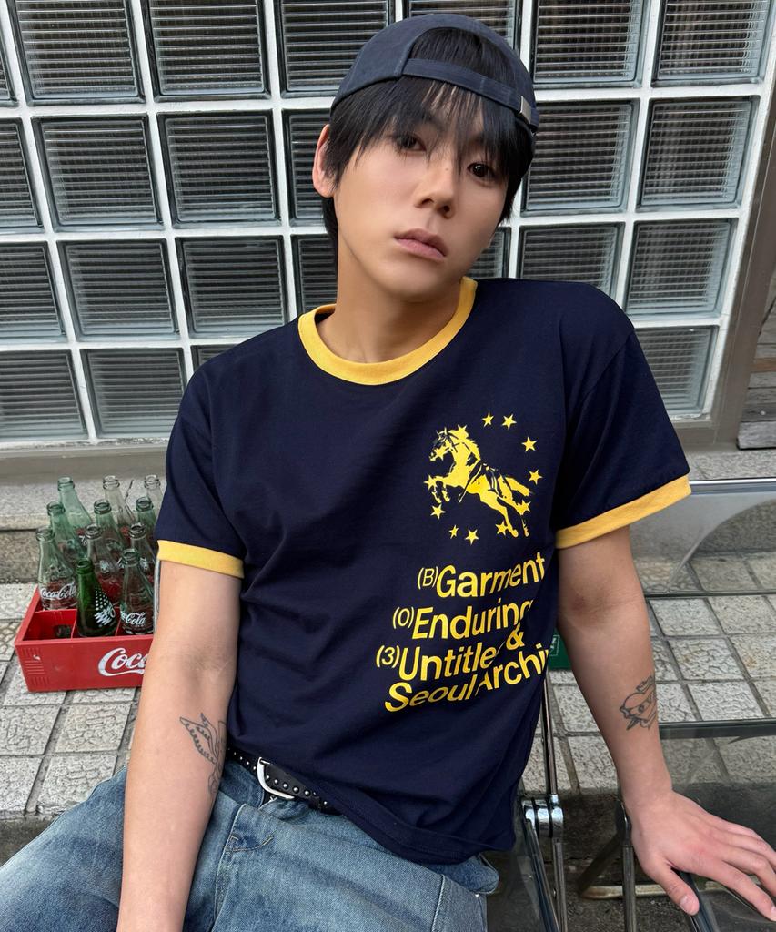 Eontaiteulseoul Unicorn Typo Ringer Crop Short Sleeve Navy