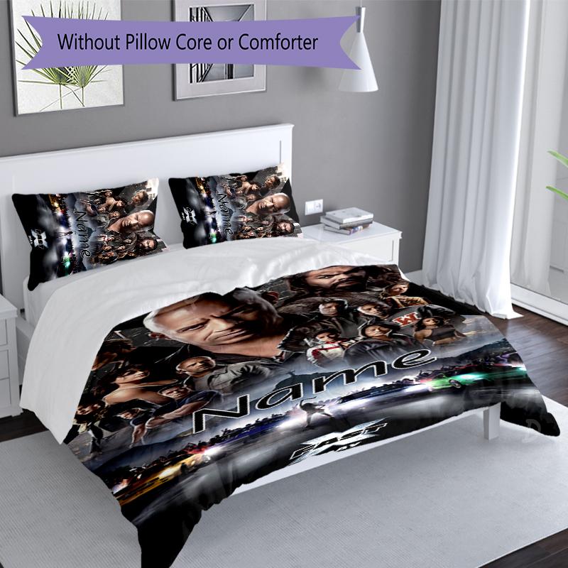 3pcs Custom Name Fast and Furious Set,Includes 1 Duvet Cover and 2 Pillowcases,All-season Bedroom Decor
