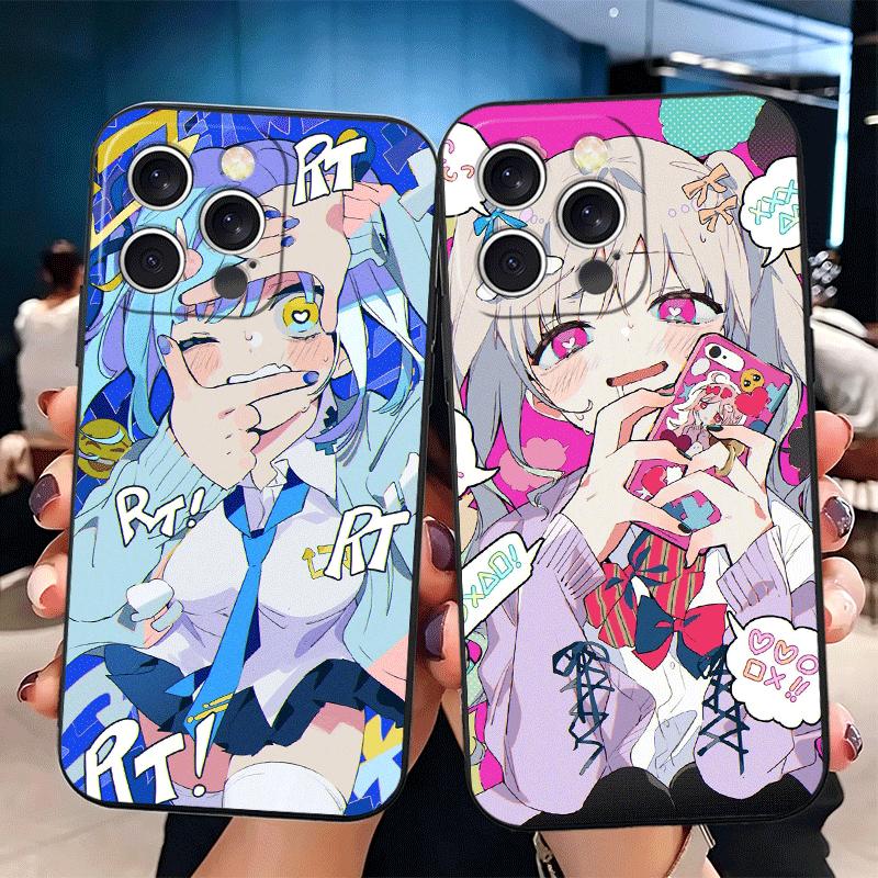 Anime Kwaii Girl Ins Style Soft Phone Case for iPhone 16 16E 17 Air 15 Pro Max 14 Plus 13 Mini 11 12 7 Black Cover Back Shell