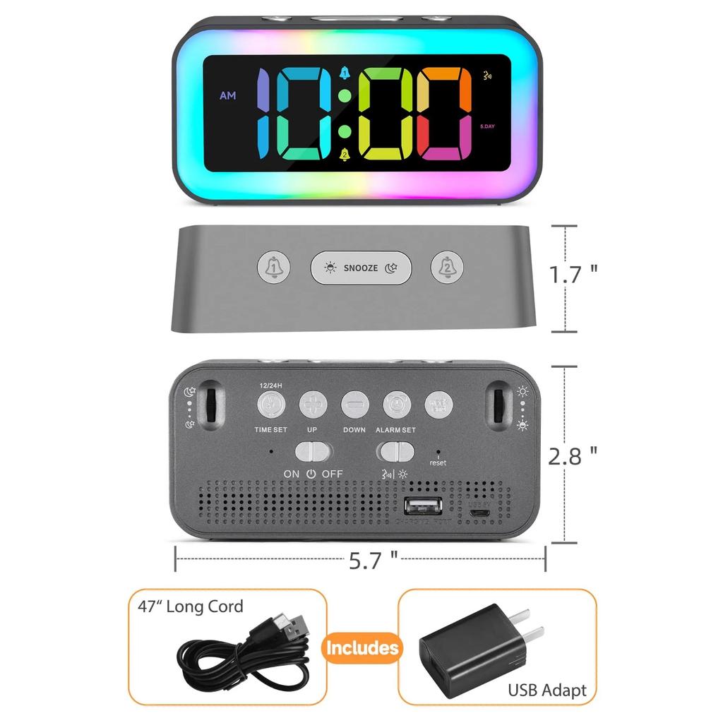 Intelligenter digitaler LED-Wecker: Elektrisches Nachtlicht mit Uhr, 3 einstellbare Helligkeiten, Sprachsteuerung, Schreibtischuhr mit Datum/Monat