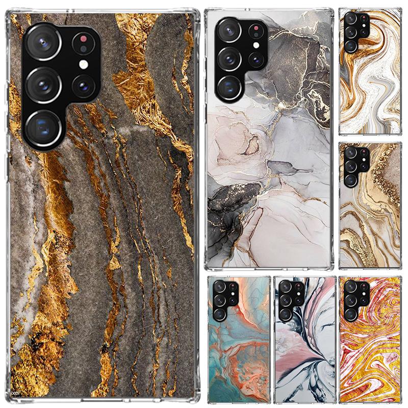 Fashion Gold Pink Geometric Marble Phone Case for Samsung Galaxy S26 S24 S23 Ultra S25 Edge S22 S21 Plus S20 FE + Soft Print She