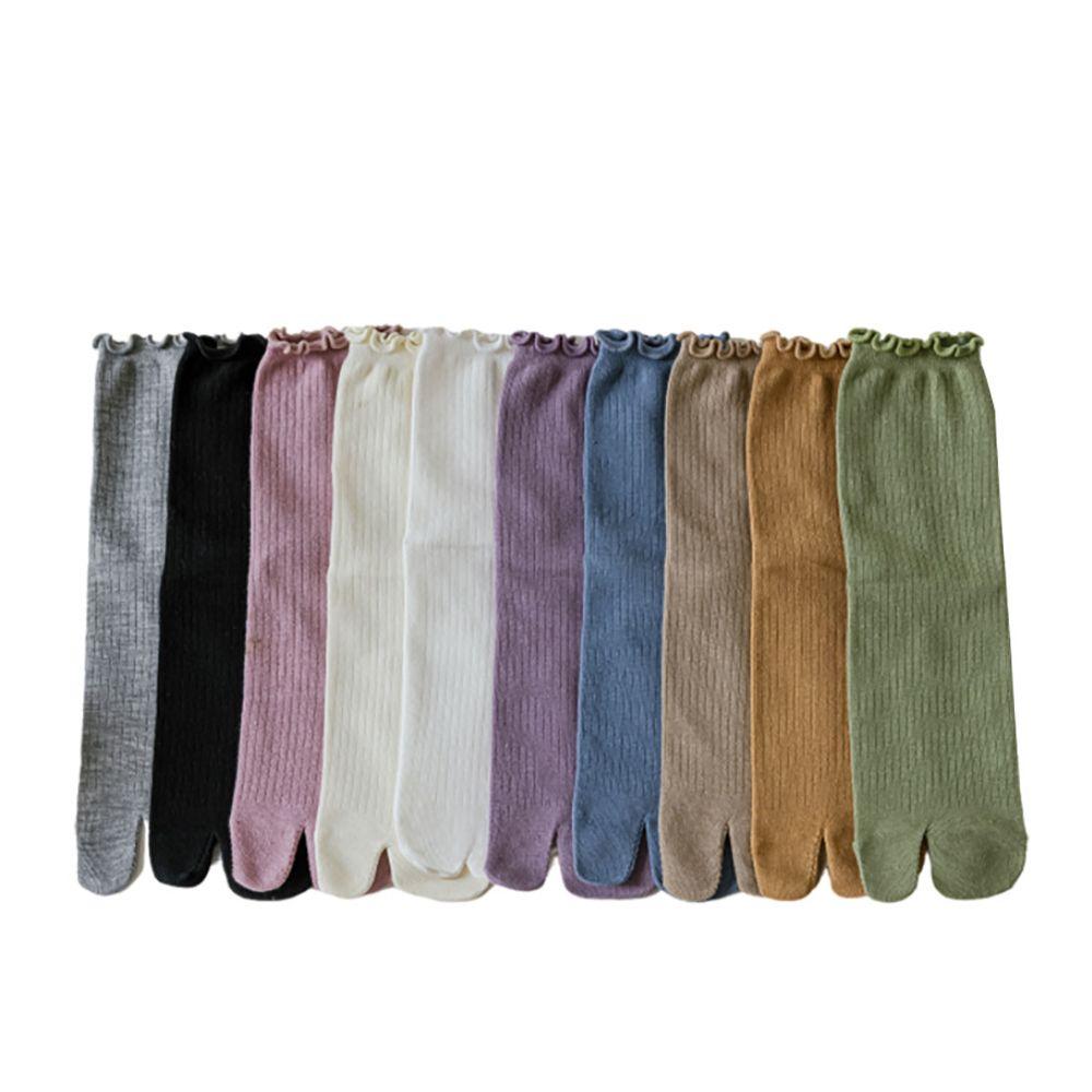 Split Toe Cotton Candy Color Female Two Finger Socks Hosiery Middle Tube Socks Two Toe Socks