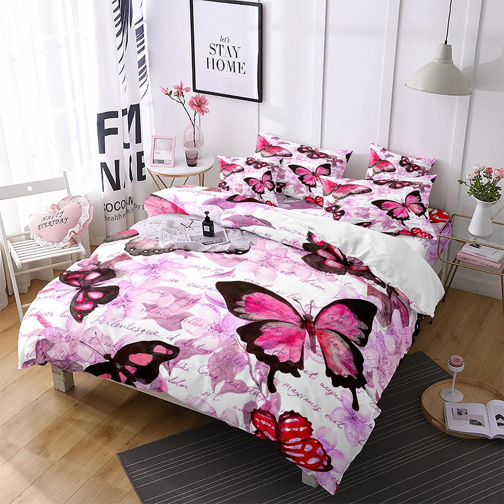 Butterfly Bedding Set 3D Flower Duvet Cover Quilt Cover with Zipper Queen Double Microfiber Comforter Set Kid Girl ChristmasGift