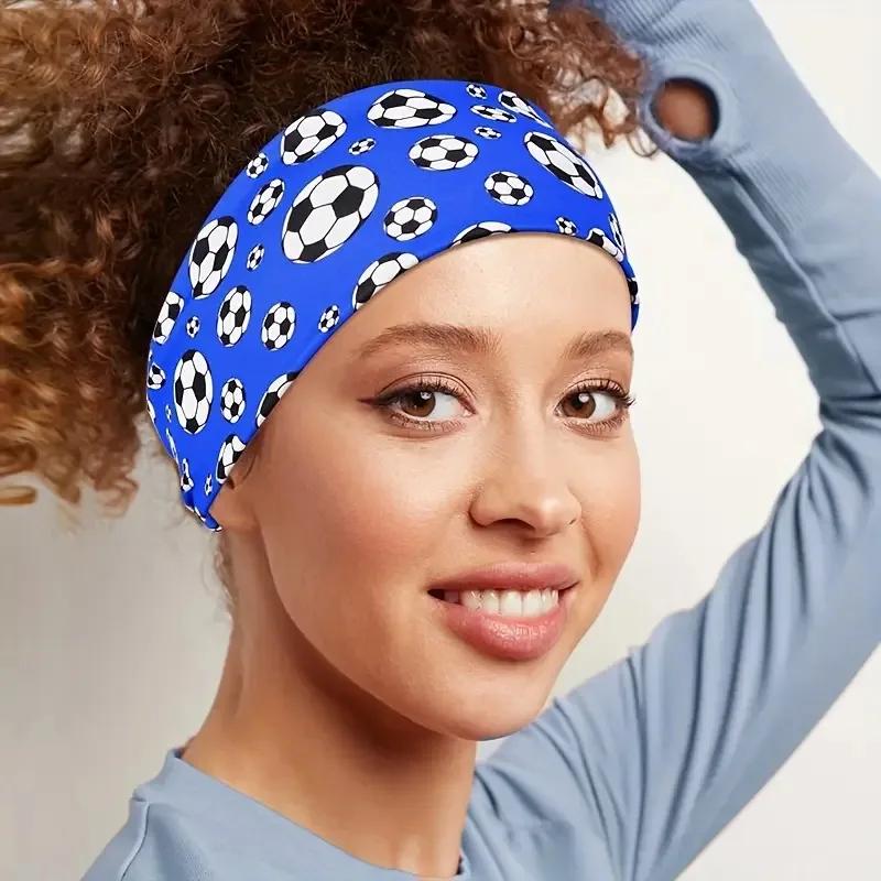 Headbands Tie On Headband For Women Sports Soccer Football Print Athletic Hair Head Band Elastic Sweat Sweatband Yoga Workout Set