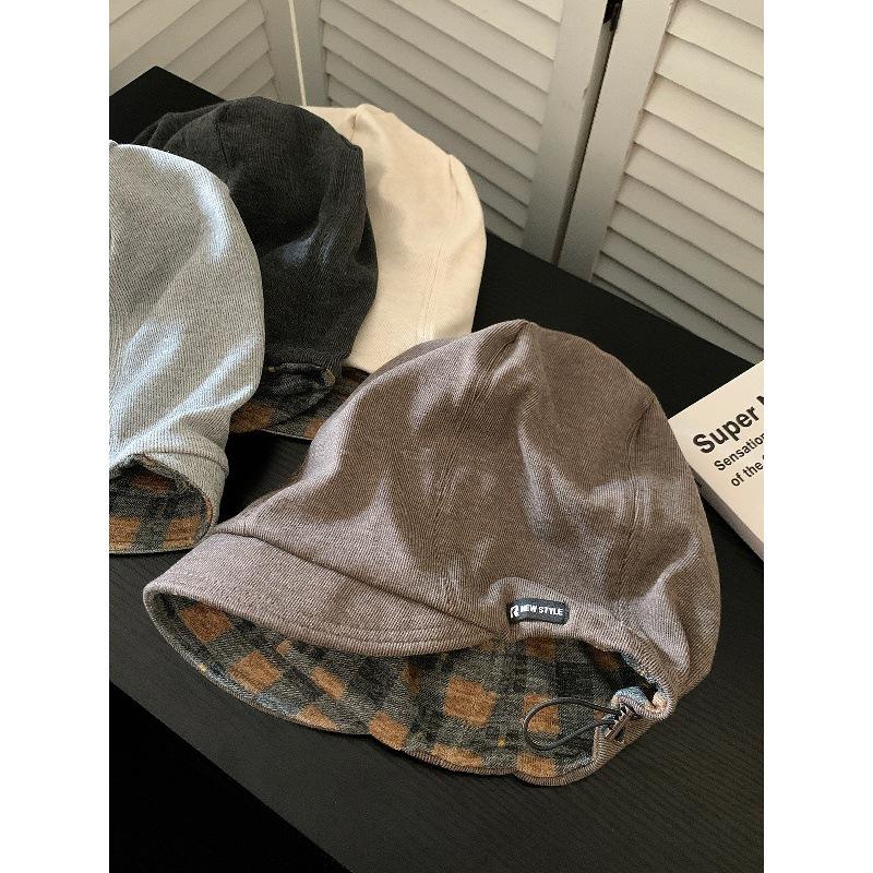 American retro short-brimmed stacking hat lazy wind big head circumference knitted cold hat women's face small plain headgear