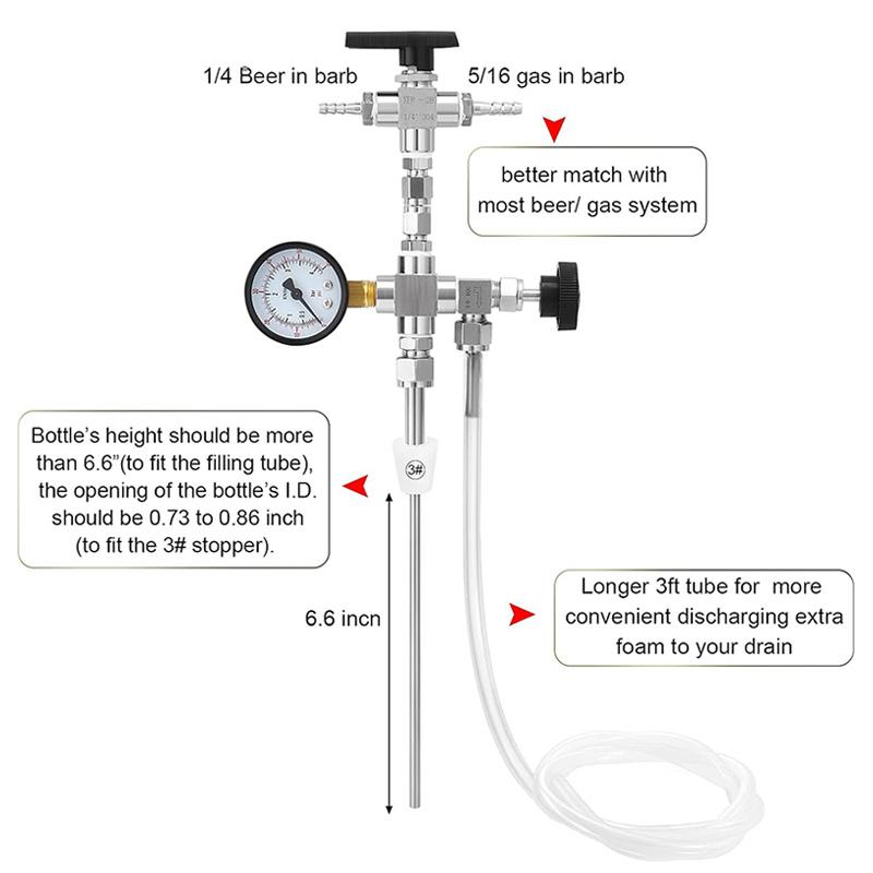 Counter Pressure Filler with Gauge, Homebrew Hand Held Bottle Filler No Carbonation Loss, Beer Bottling Kit 1/4 & 5/16 Barb