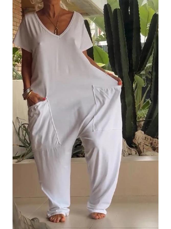 2026 Spring/Summer Women s Solid Color Casual Elegant Jumpsuit with Large Pockets 5XL