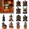 Small Wood Craft Vintage Halloween Wooden Figurine, Rustic Witch Zombie Cat Owl Frog Tabletop Wizard Doll Ornament, Farmhouse Tiered Tray Decoration