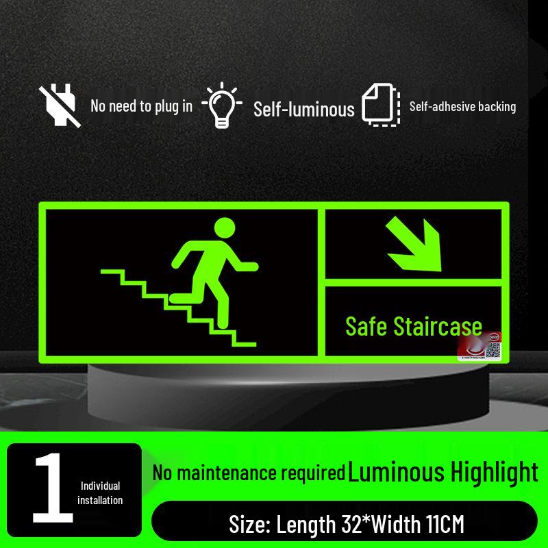 Fluorescent Fire Exit Sign - Self-Adhesive, No Wiring