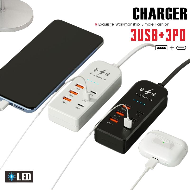 Efficient 6 In 1 USB Type C PD Charger with Fast Charging EU US Plug Wall Mount Design