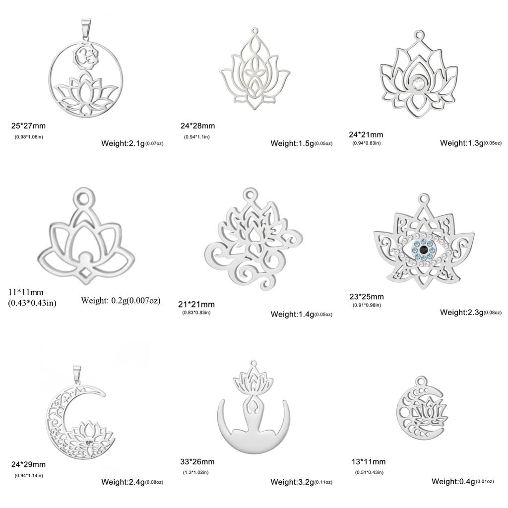 LIKGREAT 5pcs/lot Wholesale Lotus Charm for DIY Bracelet Necklace Stainless Steel Jewelry Handmade Boho Gift for Jewelry Making