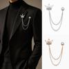 Crystal Decor Crown Brooch Tassel Chain Suit Collar Pin Casual Brooch Pin