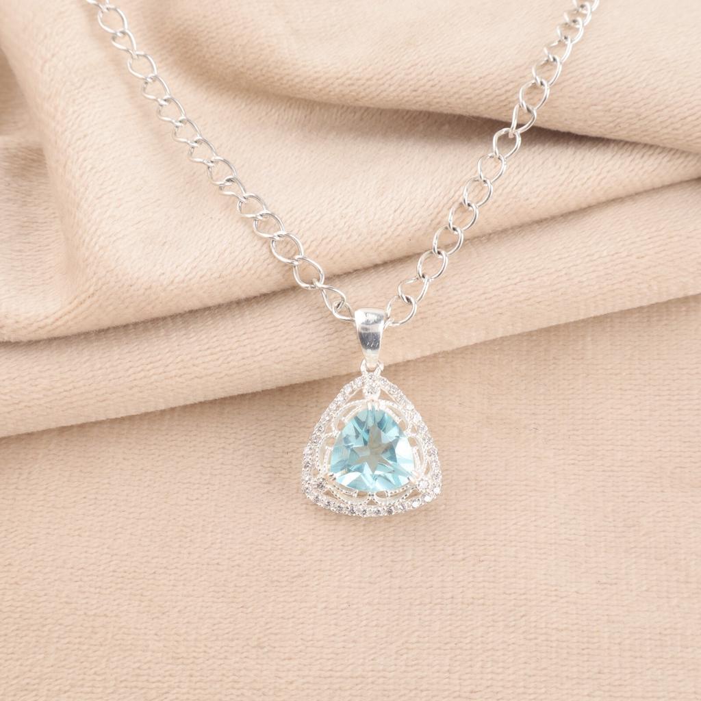 Sky Blue Topaz Gemstone 925 Stamped Silver Jewelry Stylish Zircon Pendant 0.99" CZP-8-11