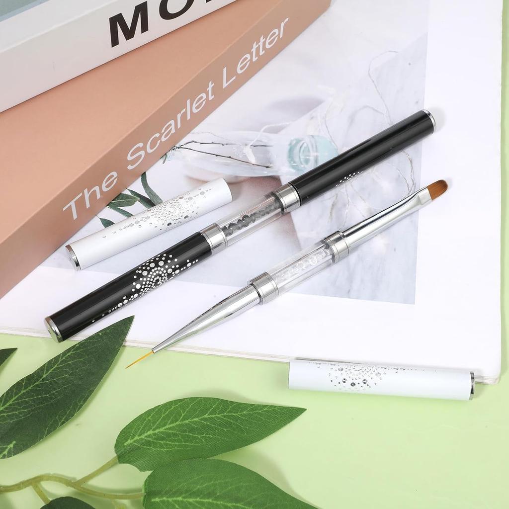 2 Pcs Double Ended Nail Builder Gel Brush, Hard Gel Nail Brush French Tip Brushs Liner Brushes Nails Drawing Brushes for Design