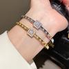 Gold Plated Zircon Square Bracelet With Geometric Design For Elegant Women
