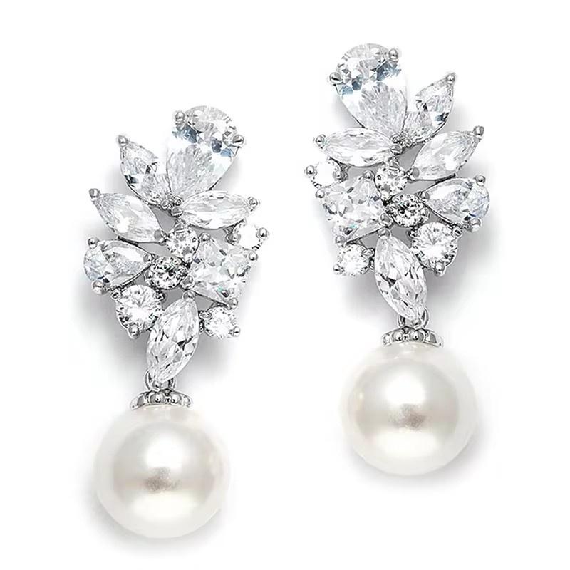 CAOSHI Elegant Chic Imitation Pearl Earrings for Women Luxuriant Dazzling Cubic Zirconia Wedding Engagement Temperament Jewelry