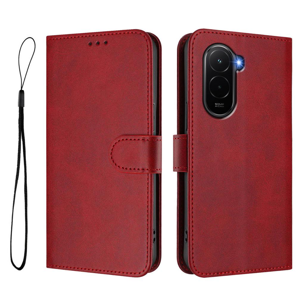 For Xiaomi Poco M7 Plus 5G/M7 4G (169mm) Wallet Case RFID Blocking Calf Texture Leather Stand Phone Cover with Strap