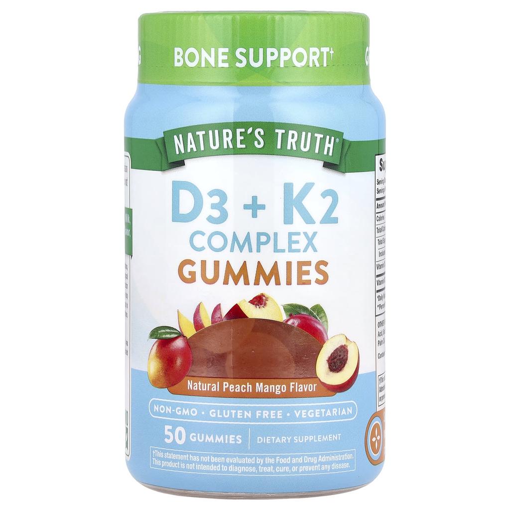 Nature's Truth D3 + K2 Complex Gummies, Natural Peach Mango, 50 Gummies