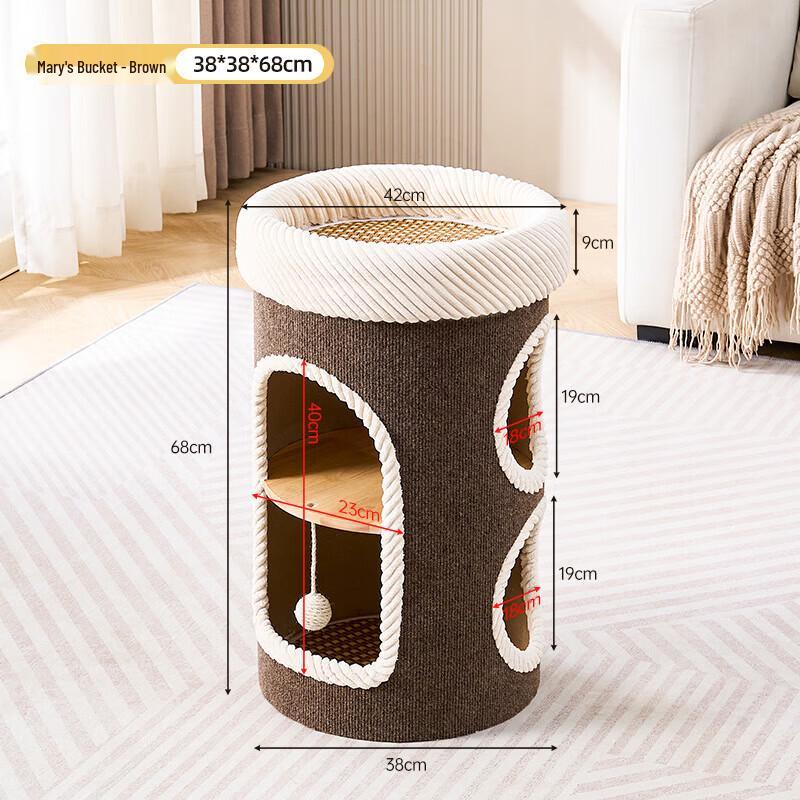 Miaolisi Space-Saving Cat Tree Tower with Scratching Barrel