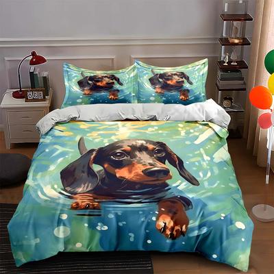 Schwimmender Dackel Illustration. Bettwäsche Bettbezug-Sets Bettbezüge Kissenbezüge Geschenke (1 * Bettbezug 2 * Kissenbezüge, ohne Bettdecke)