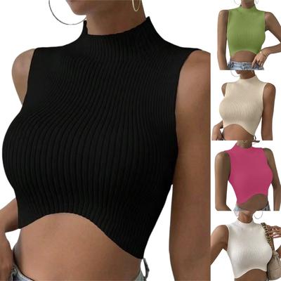 Top de moda para mujer, cuello redondo, color liso, sin mangas