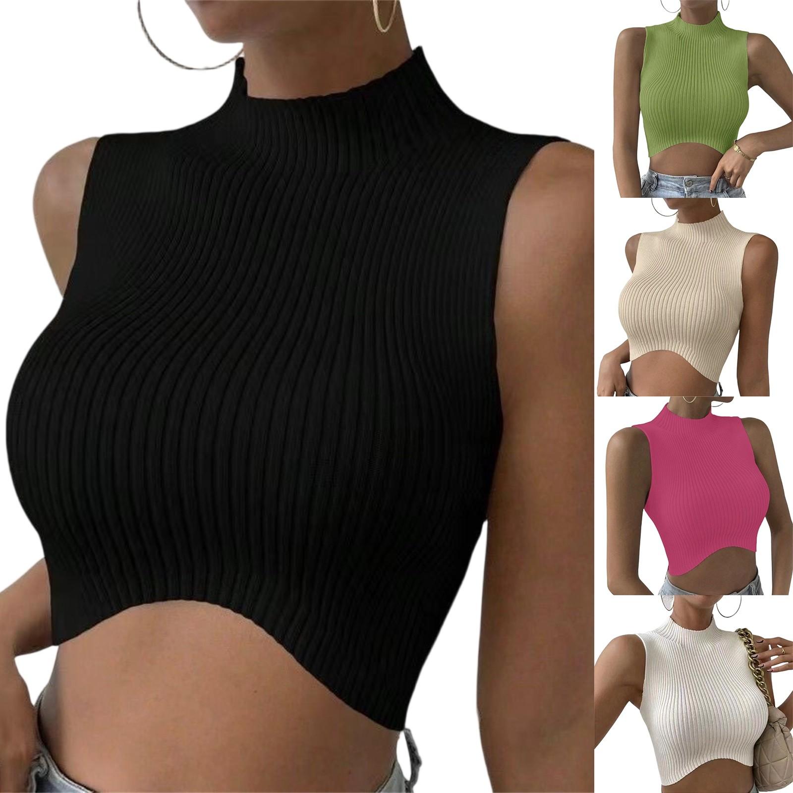 

Ladies Fashion Round Neck Solid Color Sleeveless Top One Size білий