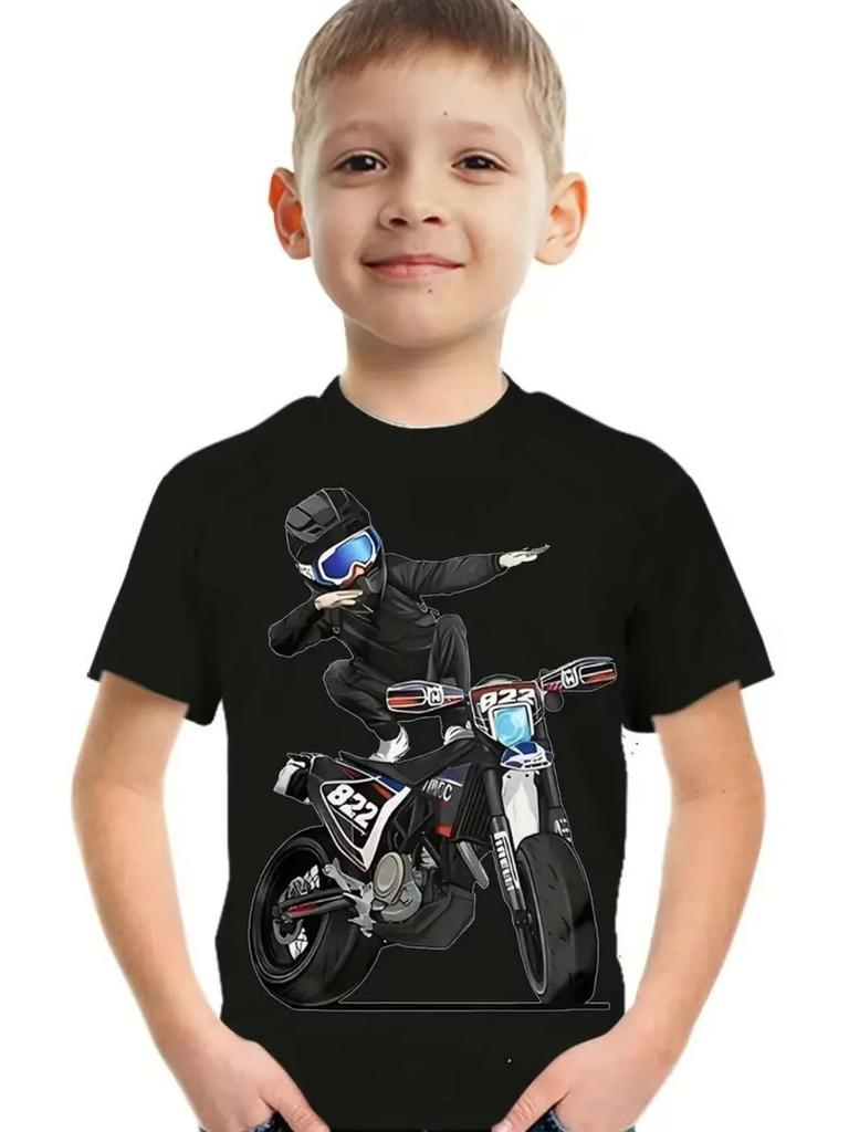 Chlapecké tričko s motorkářem 3D tištěné tričko pro chlapce 2-10 let Krátký rukáv Top pro miminka a děti Letní trendy Street Dětský top