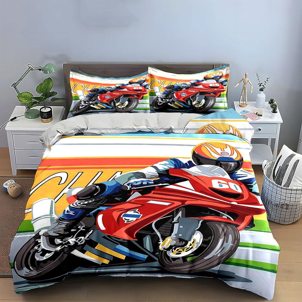 Red motorcycle racing design. Bedding sets Duvet cover sets Duvet covers Pillowcases(1*Duvet Cover 2*Pillowcases without duvet insert)