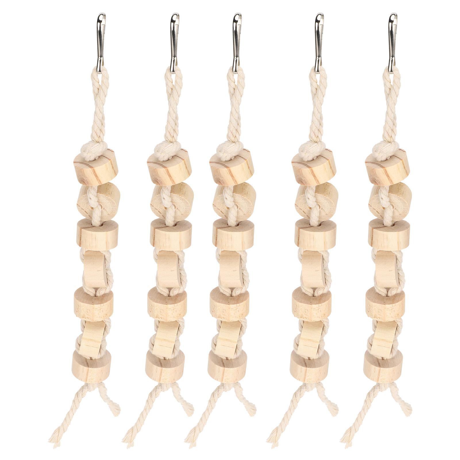 

5Pcs Parrots Natural Wooden Chewing Toy Cage Cotton Rope Hanging Bird Bite Blocks