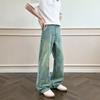 American blue washed wide-leg jeans men's trendy brand new loose retro straight cleanfit high street trousers