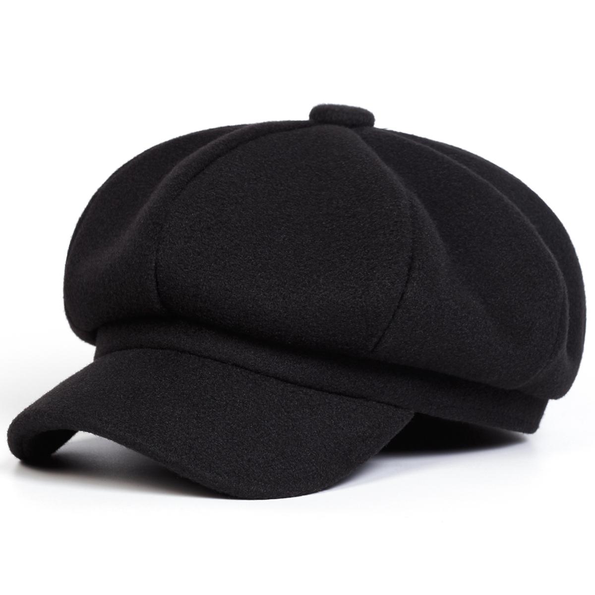 

Шерстяной однотонный берет модная уличная хлопковая шляпа осень и зима ветрозащитные шляпы мужские и женские универсальные кепки чёрный