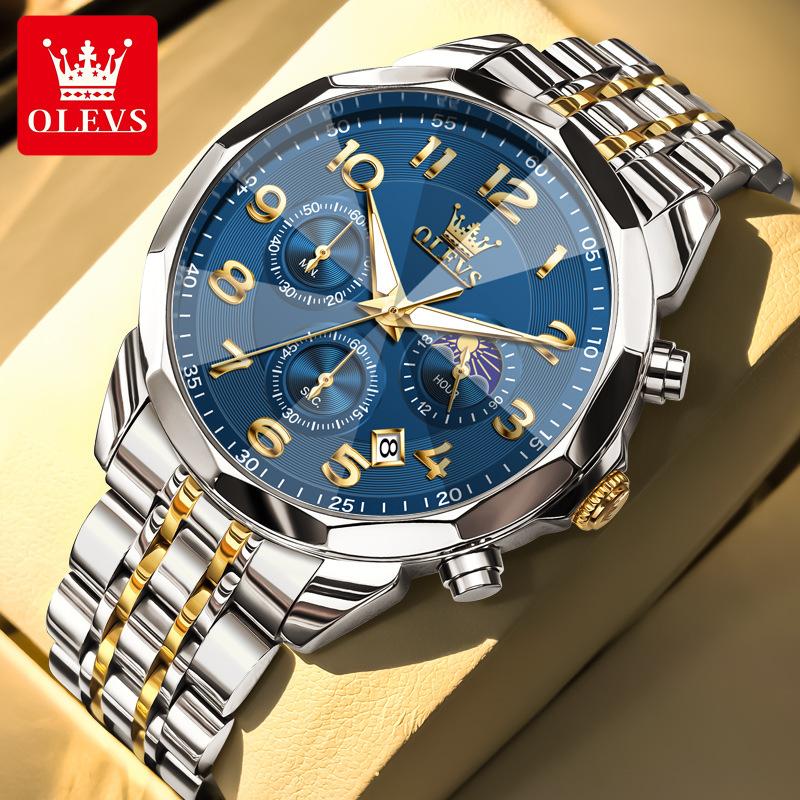 IHUASU Ceas bărbătesc cu trei ochiuri și șase pini, cuarț multifuncțional, ceas bărbătesc