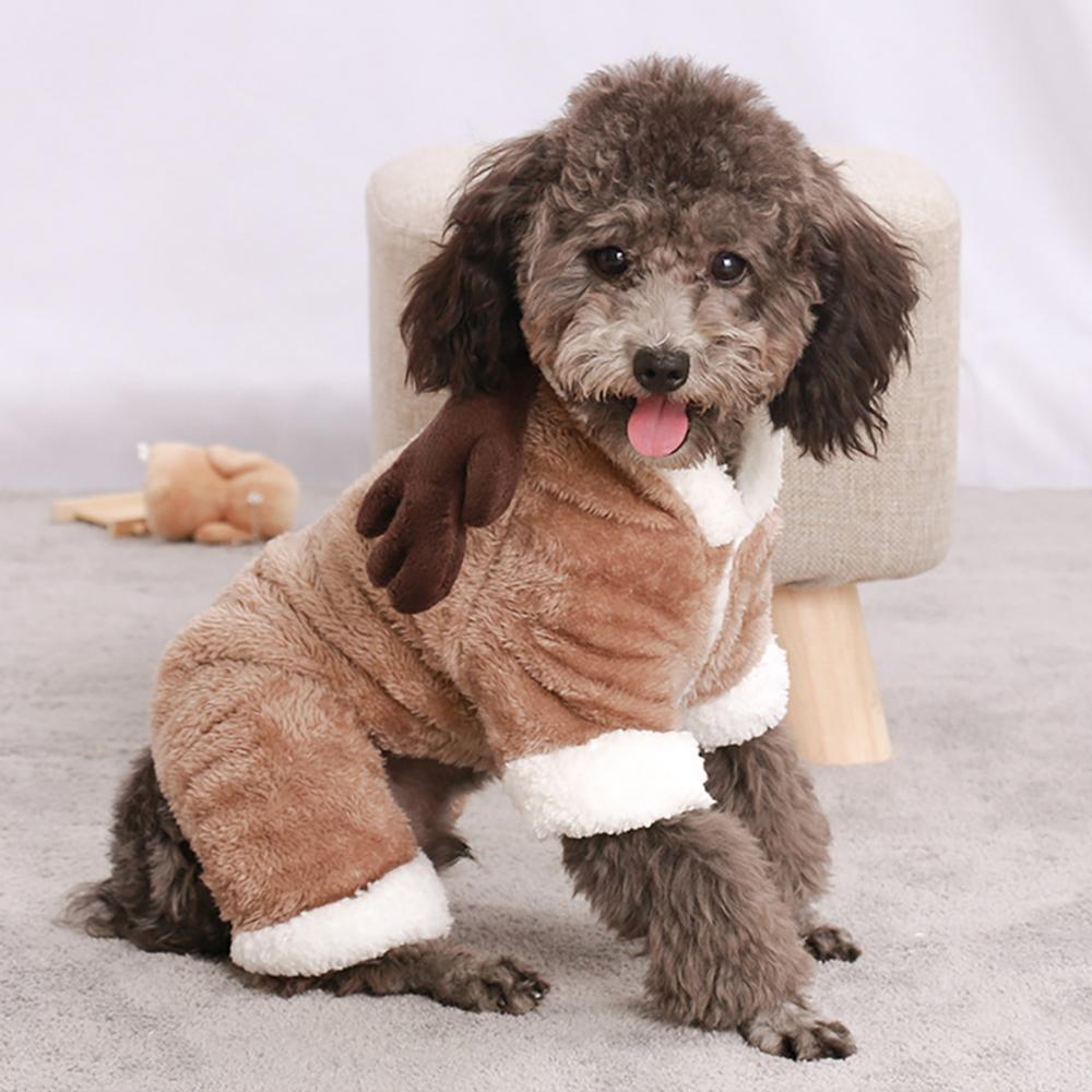 Cartoon Winter Puppy Clothes Coral Velvet Warm Pet Outfit XS-L for Corgi Chihuahua Dinosaur Panda Elk