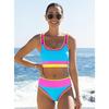 Women High Waist Color Block Three Piece Split Bikini Cover Up Vacation Swimwear