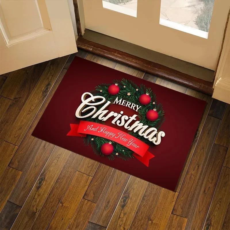 Merry Christmas Doormat Living Room Front Entrance Non Slip Foot Mat Polyester Bathroom Rugs Carpet Christmas Home Decorations
