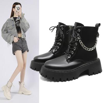 Fashion 2024 New Women's Autumn and Winter Fashion Motorcycle Korean Edition Boots Thick Sole Round Head White Short Boots Women