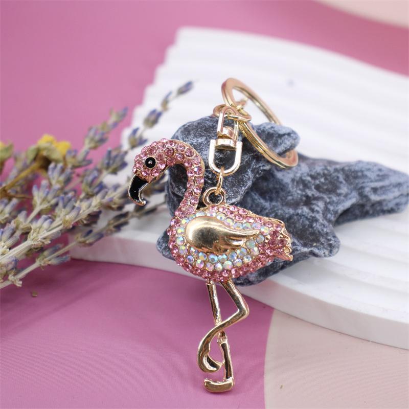 Rhinestone Flamingo Keychain Flamingo Pendant Keychain Rhinestone Crystal Keyring Car Key Chain Key Holder Handbag Purse Charm
