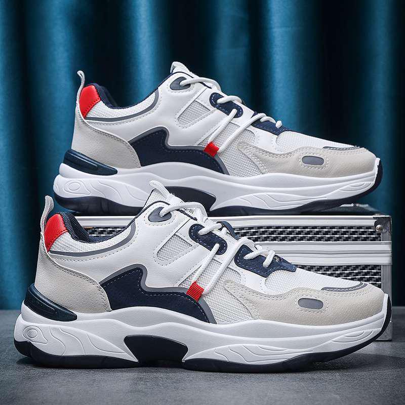 Summer 2025 Men's Breathable Mesh Casual Running Shoes, Thick Sole, Height-Boosting, Trendy White Dad Sneakers