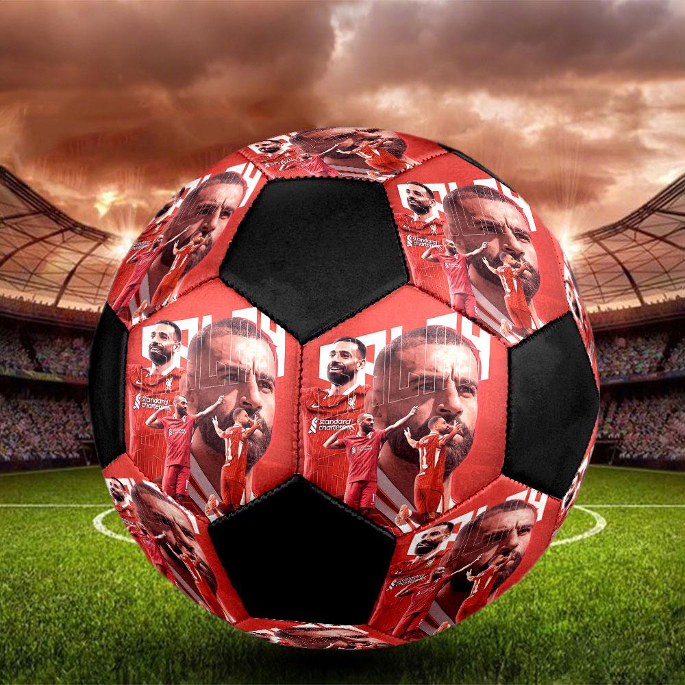 Salah Printed Size 5 Soccer Ball, Machine-Stitched PVC, Durable & High Bounce, All Ages Fit, fan merchandise, matches & outdoor use.
