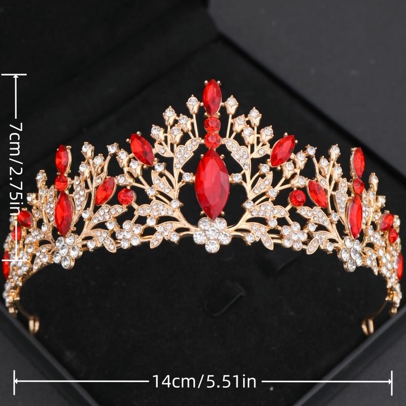 Tiara e Corone Rosse di Cristallo Barocco, Diadema Nuziale con Strass per Ballo, Corona Taira per Donne, Accessori per Capelli da Matrimonio, Gioielli, Corona