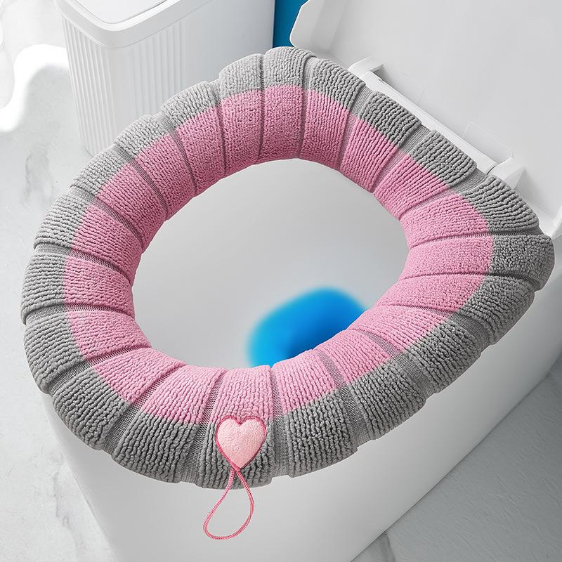 1Pcs Bathroom Toilet Seat Cover Mat Washable Warmer Bathroom Toilet Cushion With Handle Thicker Soft Knitting Closestool Pad