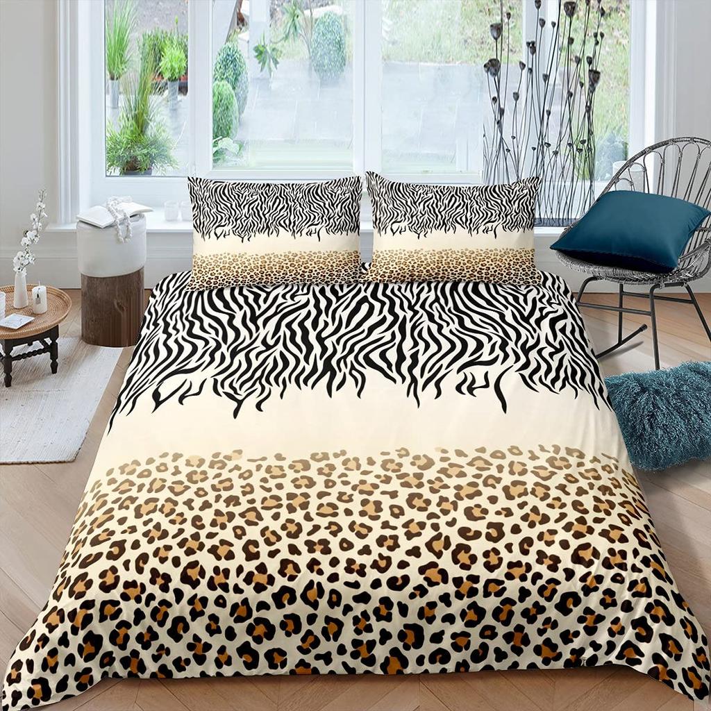 Leopard Bedding Set Queen King Soft Bedclothes Twin Bohemian Print Duvet Cover with Pillowcase Polyester Quilt Cover for Adults