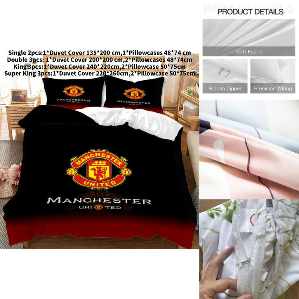 Manchester United Bedding Set With Soft Polyester Fabric For Fans Bedroom Decor