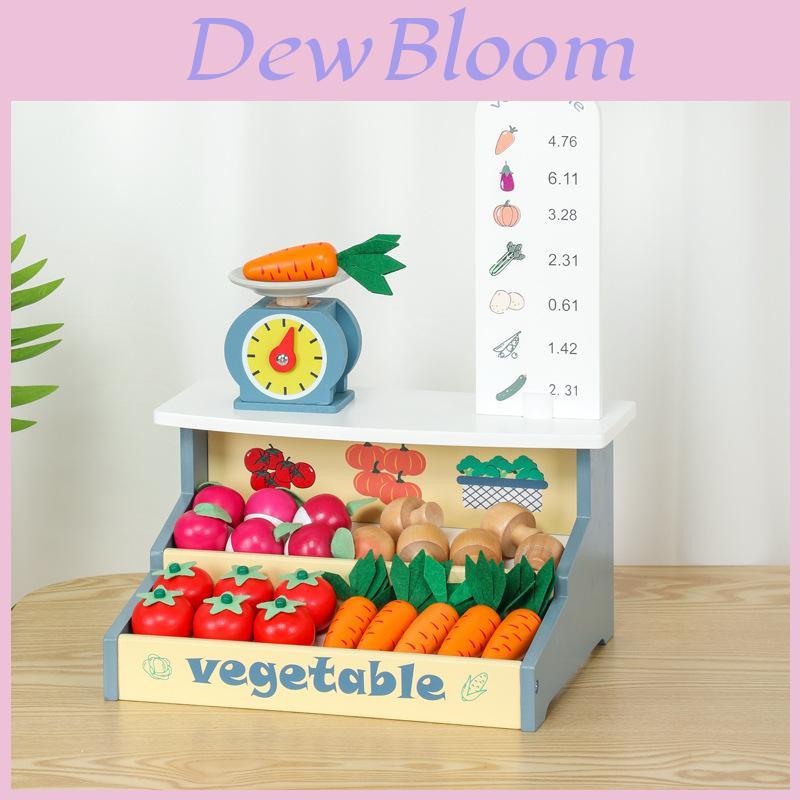 Wooden Pretend Play Fruit And Vegetable Market Set With Shopping Cart For Kids Educational Toy