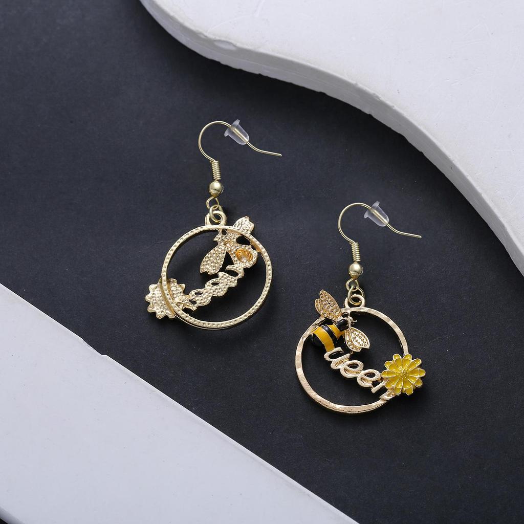 Honeybee Drip Oil Yellow Flower Alloy Earrings