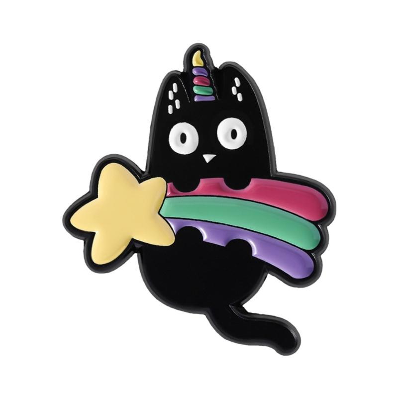 Unique Black Cats With Horn Enamel Pin Fashionable Accessory Animal Themed Gift Pin For Bags Clothes Hats