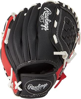 Rawlings Baseballová rukavice JPL91 pro trénink dětí (9 palců / Batole) Míč, Pravoruký hod, Šarlatová/Černá