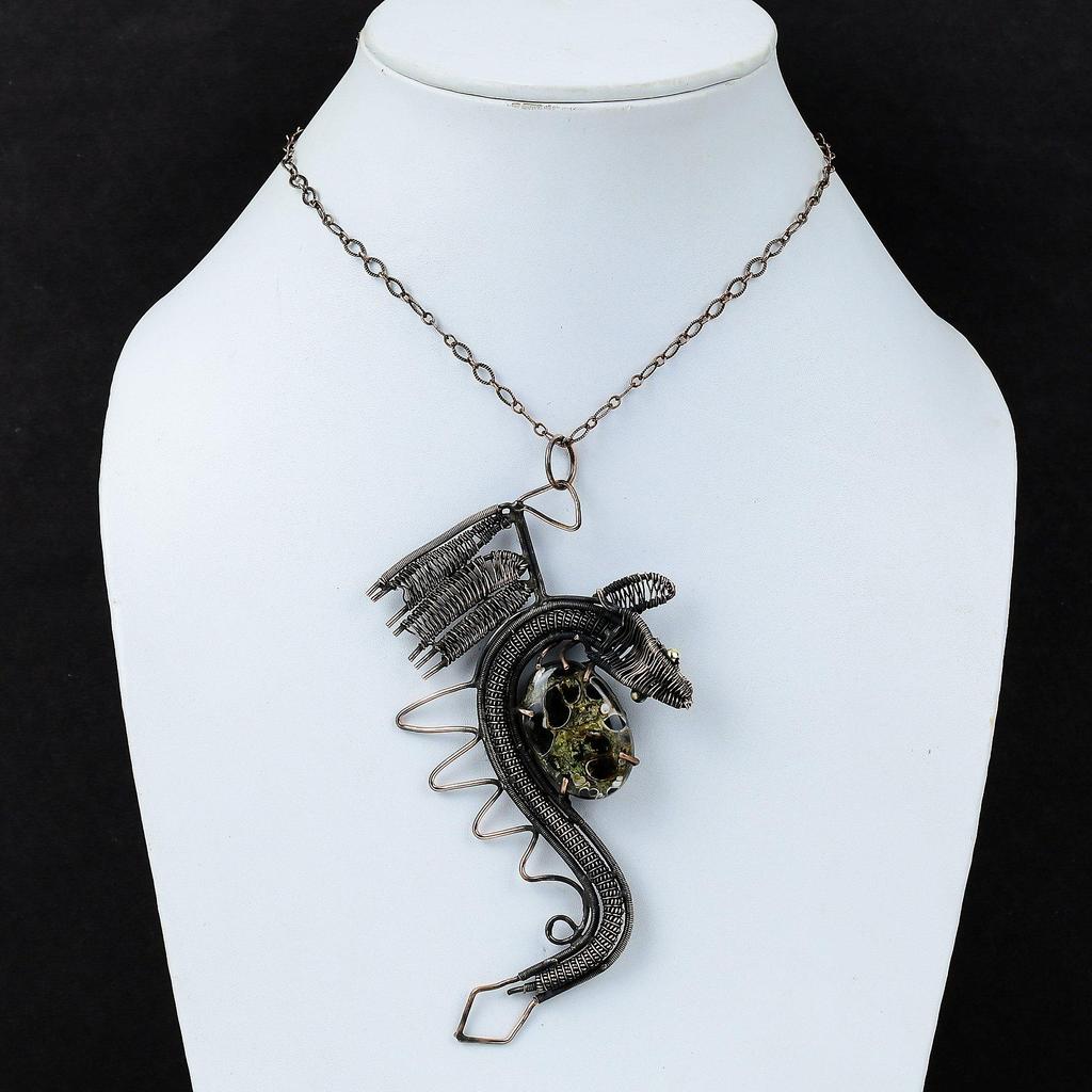 Turritella Agate Pendant Copper Wire Wrapped Pendant Gemstone Dragon Pendant Copper Wire Jewelry Engagement Gift Handmade Pendant For Women