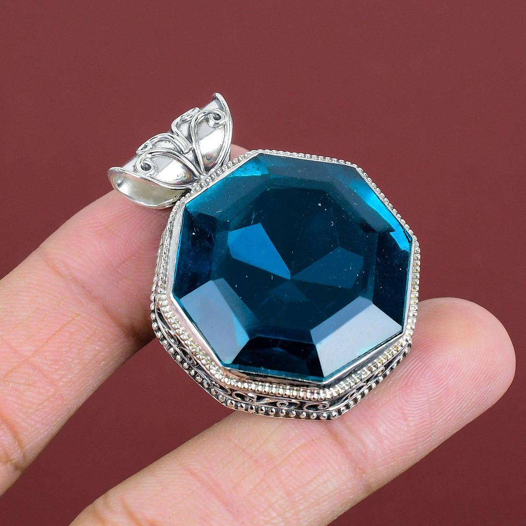 Faceted Indicolite Pendant Gemstone Pendant Antique Jewelry 925 Sterling Silver Pendant Handmade Boho Pendant Vintage Jewelry Gifts For Mom